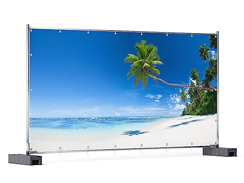 Wallario XXL Outdoor-Poster für Garten oder Balkon Weißer Sandstrand am Meer - EIN Traum unter Palmen, Motivbanner Größe: ca. 340 x 173 cm, Outdoor-Bild