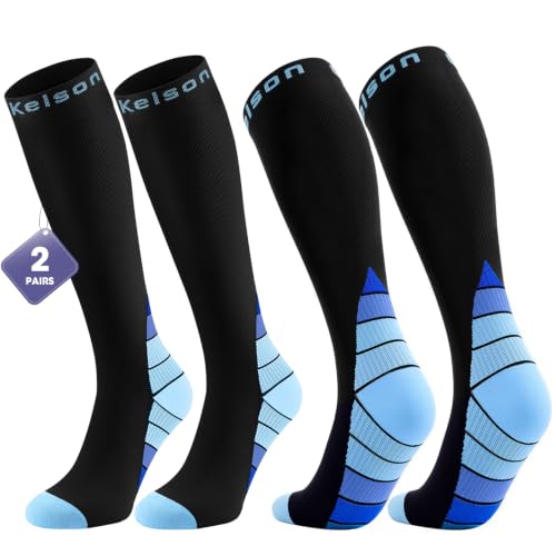 2 Pairs Compression Socks for Women and Men 20-30 mmHg Graduated Compression Knee High Flight Socks for Running Nurses Travel Pregnancy and Everyday Support