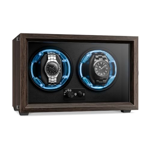 Image of Klarstein Brienz 6 Watch Winders - Quiet Watch Winder for 6 Watches, in Wood Look with 4 Rotation Modes & LED Lighting, Memory Foam Cushion, USB Operated