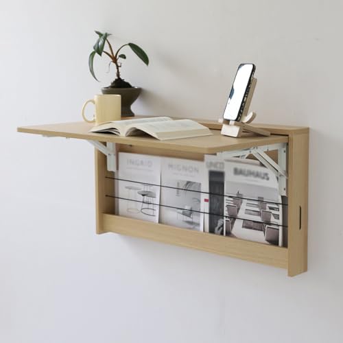 Table pliante murale avec étagère intégrée et bureau flottant en bois pour petit espace