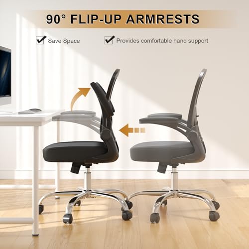 Image of Office Chair, Ergonomic Desk Chairs 330LBS Capacity High Back Mesh Computer Chair with Flip-up Armrests, Comfy Work Chair with Adjustable Lumbar Support, Rolling Chair
