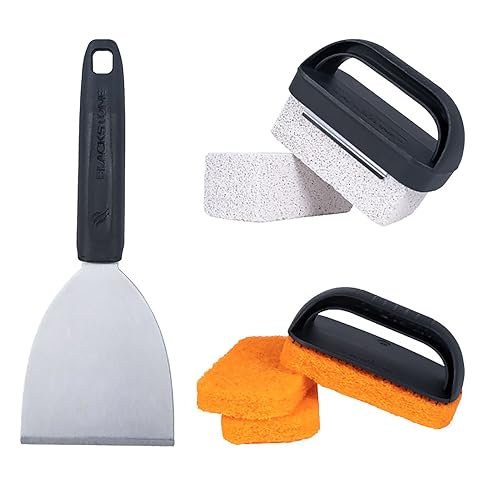 Image of Blackstone 5463 Cleaning Kit, 8 Pieces, Black /Orange /Silver | BBQ Grill Flat Top Indoor /Outdoor Accessories, 1 Stainless Steel Griddle Scraper, 3 Scouring Pads, 2 Pumice Stone with Handle