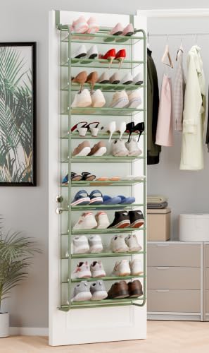 Image of Whitmor 36 Pair Over the Door Shoe Rack,12 Tier Hanging Shoe Organizer with Metal Frame & Mesh shelves, Heavy Duty Shoe Storage Holder for Door,No Drill Installation, 74 inch H x 21.7 inch W x 7.5 inch D, Green