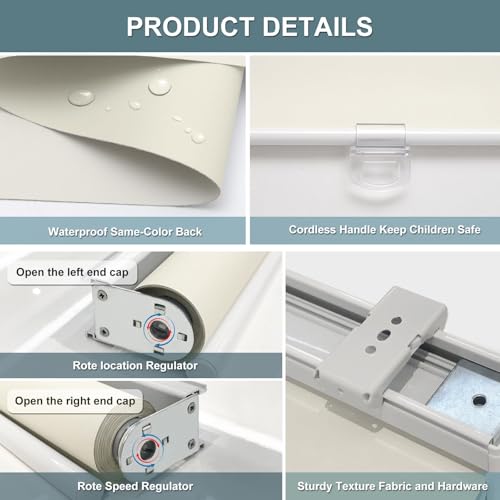 Image of AOSKY Blackout Cordless Roller Shade for Indoor Windows, 45 inchW x 72 inchH, Ivory