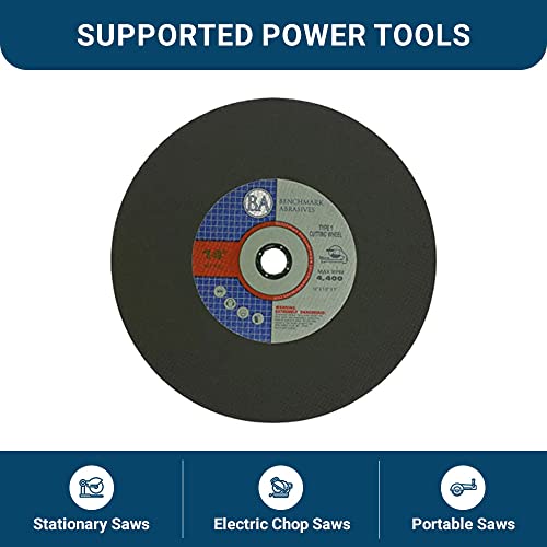 Benchmark Abrasives 14" X 1/8" X 1" Aluminum Oxide Type 1 Chop Saw Blade Cutting Wheel For High-Speed Power Saws, Max. Rpm 4400, Precise Cutting Of Metal Steel Drywall - 10 Pack #TOP5