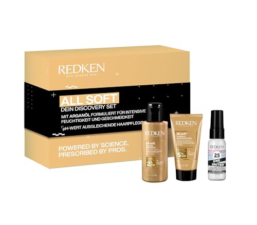 Redken Probierset mit All Soft Shampoo 75ml und Conditioner 50ml für trockenes und brüchiges Haar & feuchtigkeitsspendendes One United Multi-Benefit-Treatment 30 ml