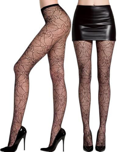 Image of ToBeInStyle Women's Spiderweb & Crawling Spider Print Hosiery Tights & Thigh High Stockings