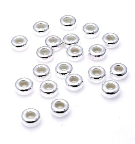 10pcs Adabele Authentic 925 Sterling Silver Hypoallergenic Small Heishi Rondelle Loose Beads 4mm (0.16 Inch) Spacer (Large Hole 1.5mm) for DIY Craft Jewelry Making SS48