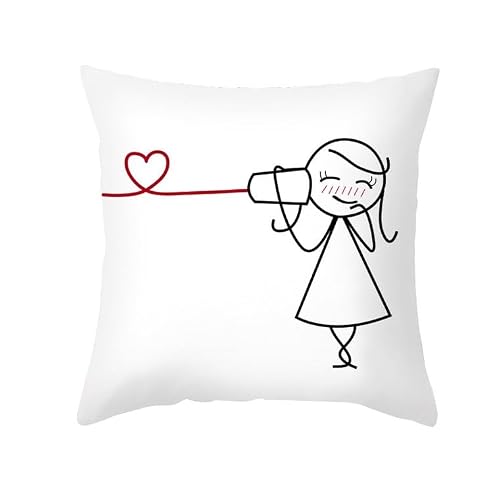 Chenlane Silk Couch Pillow Covers Country Cushion With Design Cute Cartoon People Valentine'S Day, Farmhouse Outdoor Private Customisation 50x50 cm, 1Pcs