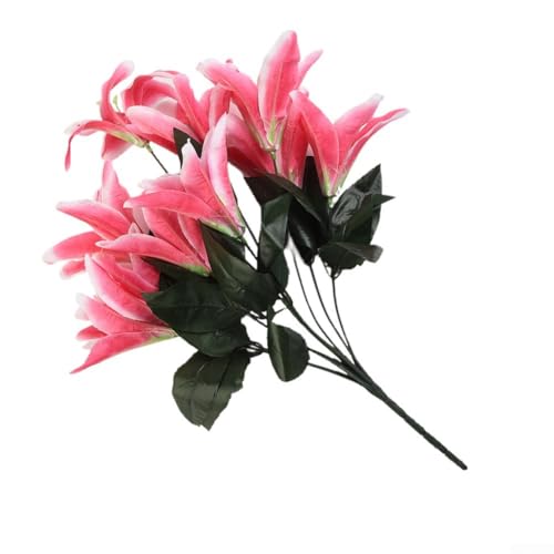 Bebykilemi Spray de flores artificiales de lirios – 45 cm de alto con 10 cabezas de flores de seda realistas, tallo de plástico y pétalos de tela, para el hogar, boda y evento (rosa oscuro)
