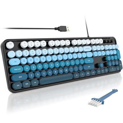 Image of MOFII Computer Keyboards Wired, Plug Play USB Full Size Typewriter Keyboard, Cute Colorful Aesthetic Keyboard with Foldable Stands for Windows PC Laptop (Black Blue)