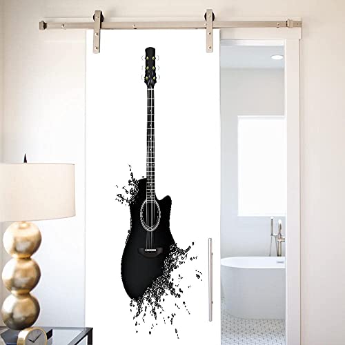 Pegatinas De Puerta 3D Para Puertas Interiores Guitarra Instrumento Musical Negro 90 X 200 Cm Pegatinas Autoadhesivas De Arte De Pared Para Dormitorio, Casa, Sala De Estar, Oficina, Baño, Mejora Del