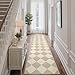 Beeiva Checkered Print Long Hallway Runner Rug Non Slip, Beige Ultra Thin 2.5x10 Washable Runner Rug, Moroccan Trellis Home Decor Faux Wool Neutral Carpet for Bathroom Kitchen Hallways, 10ft
