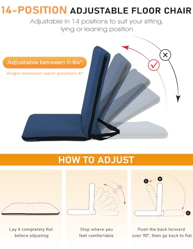 Image of FASTMOMENT Floor Chair with Back Support Adjustable Meditation Chair with 14 Positions Portable Ground Seating for Adults Foldable Floor Seat for Meditation Yoga Reading (Thicker Sponge Version, Blue)