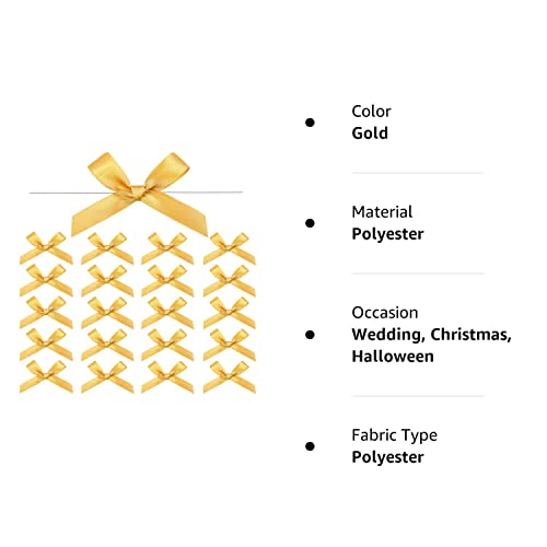 100 Pieces Mini Satin Ribbon Twist Tie Bows Diy Twist Bow Crafts Tying Up For Halloween Christmas Wedding Gift Wrapping Candy Treat Bags Decoration (Gold) #TOP7