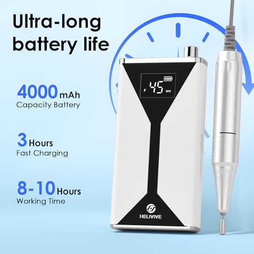 Image of Professional Electric Nail Drill 45000RPM Cordless Nail File | Portable & Rechargeable, 11 Drill Bits, for Shaping, Polishing & Removing Gel Nails for Salon Home (White)