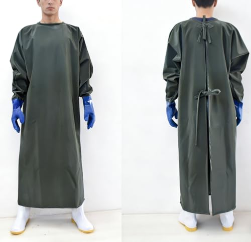 SUJAN Heavy Duty Waterproof PVC Coated Apron with Gloves, Chemical Resistant, Oil-Proof Reusable Work Gown for Food Processing Car Washing, Lab and Industrial Use Green L - Thumbnail 7