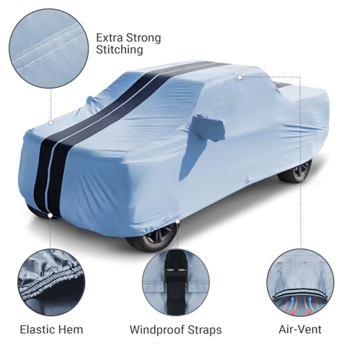 Image of Coverland Custom Truck Cover for 1994-2018 Dodge Ram 1500 Regular Cab, 6.5 ft. Regular Bed, Waterproof & Wind Protection, All Weather Covers for UV, Rain, Snow Protector, Stripe(Gray /Black)