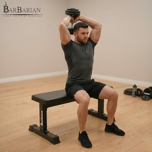 Image of BARBARIAN Flat Gym Bench for Home Workout, Heavy Duty Steel Frame, 290kg Capacity, Multipurpose Fitness Bench Press for Strength Training, Anti-Slip Base & PU Leather Padding, Black