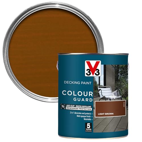 V33 Colour Guard Decking Paint - 5-Year Guarantee - Anti-Slip - UV-Resistant - Light Brown 2.5 Litres