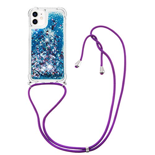 Custodia con Collana per iPhone 12 PRO Max Brillantini Liquido Sabbie Mobili Bumper TPU Case con Cordino Cinturino Lanyard Cover per 12 PRO Max 6.7. LP Love Blue