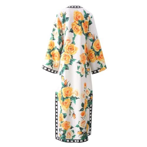 Wvapzxx Spring Summer Women Floral Print Maxi Dress Loose V-Neck Robe Casual Beach Party Dress3