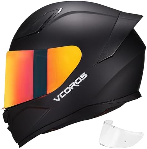VCOROS Full Face Motorcycle Helmet for Unisex-Adults DOT Approved WS-609 Motorbike Street Bike Racing Helmets with Visor(Matte Black-R,L)