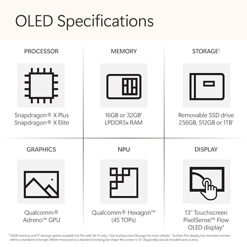 Image of Microsoft Surface Pro 2-in-1 Laptop /Tablet (2024), Windows 11 Copilot+ PC, 13 inch Touchscreen OLED Display, Snapdragon X Elite (12 Core), 16GB RAM, 1TB Storage, Black