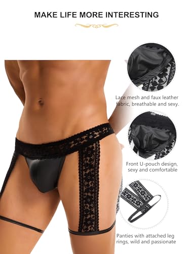 comeondear Mens Thongs Underwear Sexy Lace Sissy Panties with Garter Gay Lingerie for Men Cumdump Non-tight3
