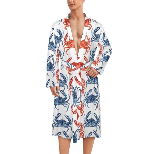 Crab And Red Lobster Funny Men's Robe Novelty Soft Lightweight Bathrobe Long-sleeve Spa Robes