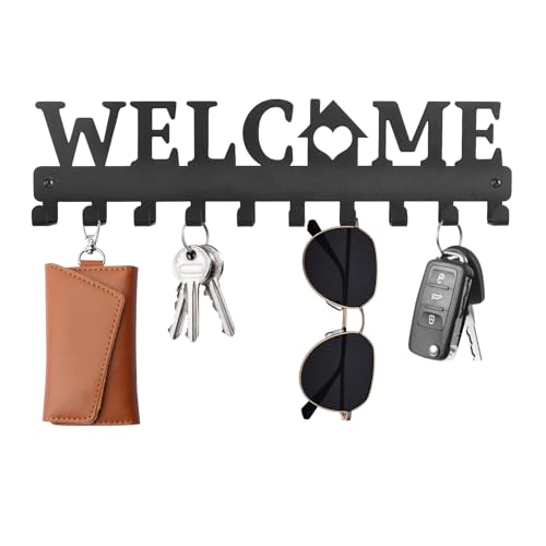 Minicoco Metal Key Holders, Key Hooks with Welcome Pattern, Sturdy Key Racks with 10 Hooks, Key Hangers for Home Decor Hallway Kitchen Office Wall Hanging Decoration - Cosy Home Interiors Minicoco Metal Key Holders, Key Hooks with Welcome Pattern, Sturdy Key Racks with 10 Hooks, Key Hangers for Home Decor Hallway Kitchen Office Wall Hanging Decoration