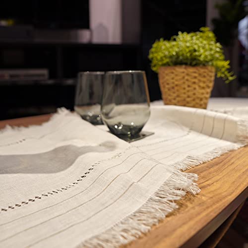 Moudja Linen Table Runner – Natural Linen Dining Table Runner With Fringe Edge – Simple Farmhouse Table Runner For Spring And Summer – Handcrafted Design With European Flax Linen – 108”X14” #TOP4