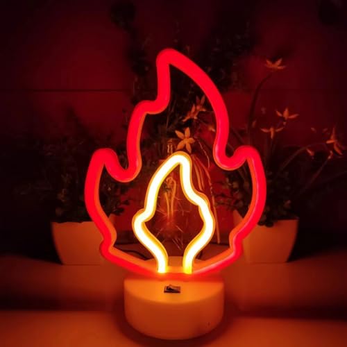 Image of JYWJ Neon Signs with Holder Base,USB or 3-AA Battery Powered Neon Light,LED Table Decoration,Bedroom Wall Decoration,Birthday Gift,Wedding Supplies Business Gift(Flame)