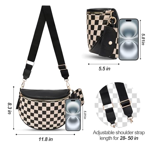 Image of Checkered Crossbody Bag, Bum Bags for Women Crossbody,Spacious Sling Bag Purse Fanny Packs with Shoulder Strap
