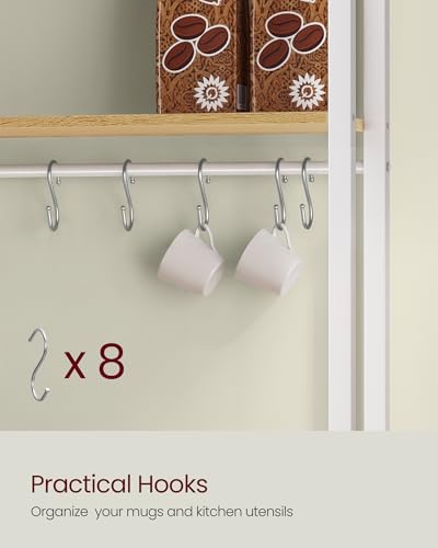 Image of VASAGLE Kitchen Bakers Rack with Power Outlet, Coffee Bar with 35.4-Inch High Worktop, Microwave Stand with 8 Hooks, 15.7 x 31.5 x 66.9 Inches, Golden Oak and Cloud White UKKS059Y01