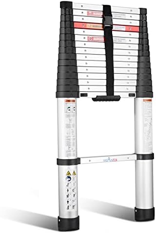 15.5 FT Aluminum Telescoping Ladder, MEANFUN One-Button Retraction Compact Collapsible Ladder with Soft-Close Design, ANSI Certified Retractable Ladder for Household Daily or RV Work, 330 Lb Capacity