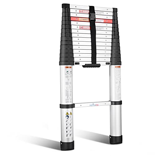 15.5 Ft Aluminum Telescoping Ladder, Meanfun One-Button Retraction Compact Collapsible Ladder With Soft-Close Design, Ansi Certified Retractable Ladder For Household Daily Or Rv Work, 330 Lb Capacity #TOP2
