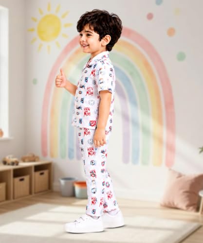 Image of 3BROS Unisex Pure Cotton Short Sleeve Kids Night Dress for Boys & Girls Nightwear /Sleepsuit /Sleepwear /Loungewear Night Suit for Boys and Girls Top and Pyjama Combo Set
