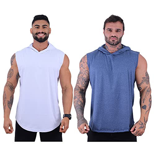 Kit 2 Regatas Com Touca Longline Masculina MXD Conceito Cores Lisas Academia Treino Musculação Sem E