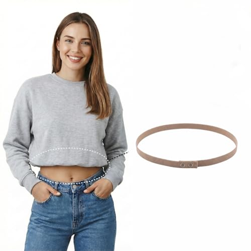 ECIFEE Women Adjustable Crop Tuck Band Elastic Waist Band for Tucking Shirts & Sweaters Invisible Shirt Cropping Belt Khaki