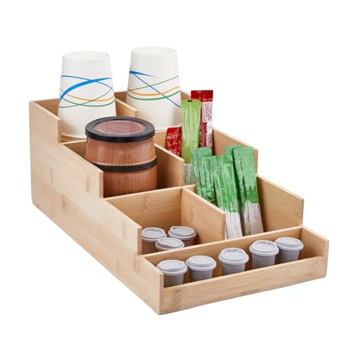 SUPERFINDINGS Organizzatore di stazione di caffè, supporto per cialde di caffè, in bambù, organizer per condimenti, caddy di accessori per bar da tè, supporto da bar da ufficio, 35 x 20 cm / 13,8 x