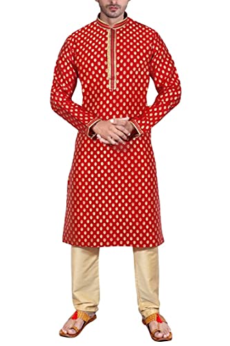 SK105 Men's Red Kurta Pajama Set Wedding Kurta Pyjama Indian Party Suit