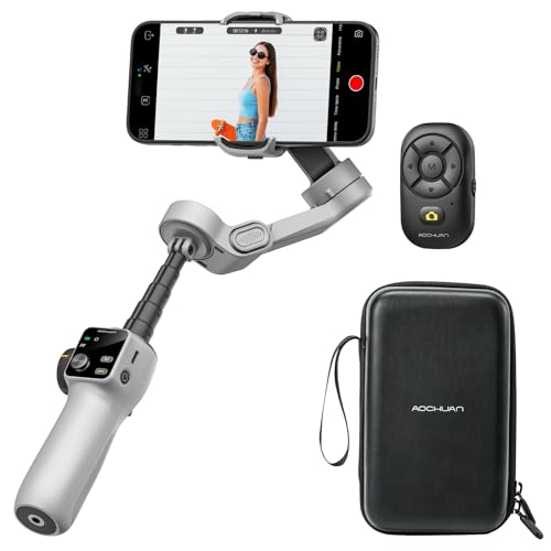 Image of AOCHUAN Smartphone Gimbal Stabilizer for iPhone & Android, 3-Axis Phone Gimbal with Bluetooth Remote Control, Built-in 7.8” Extendable Rod, EVA Protective Storage Bag w/Hand Strap, V8 KIT WH& B30