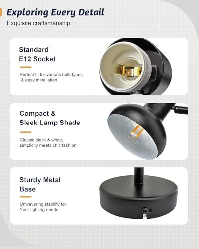 Image of HiBay 6-Light Track Lighting, Directional Rotatable Ceiling Light Fixture, Black Farmhouse Spotlight for Kitchen Living Room Office, E12 Base (Bulbs Not Included)