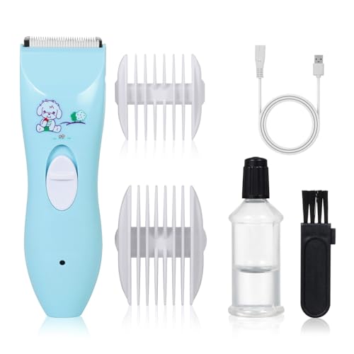 Image of Q DEVICES Electric Hair Trimmer for Children - Ultra Quiet Low Noise Kids Hair Clippers - Waterproof & USB Rechargeable Cordless Baby Haircut Kit with 4 Length Combs - Blue