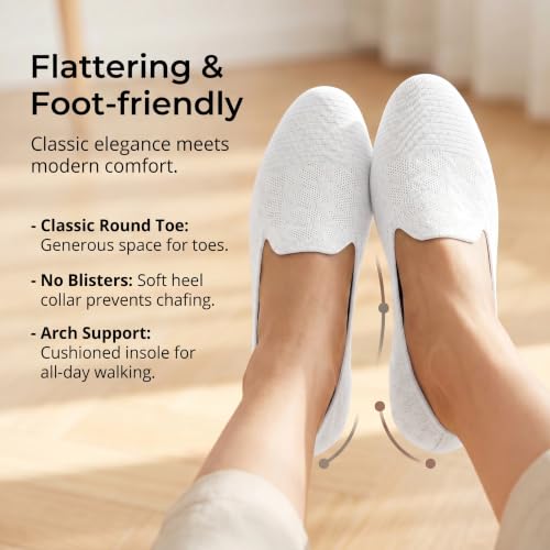 Image of Puxowe Women's Ballet Flats Breathable Knit Slip On Comfortable Round Toe Walking Shoes with Arch Support Insole for Work