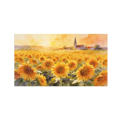 Toile aquarelle paysage tournesols 108x60cm pour salon et chambre