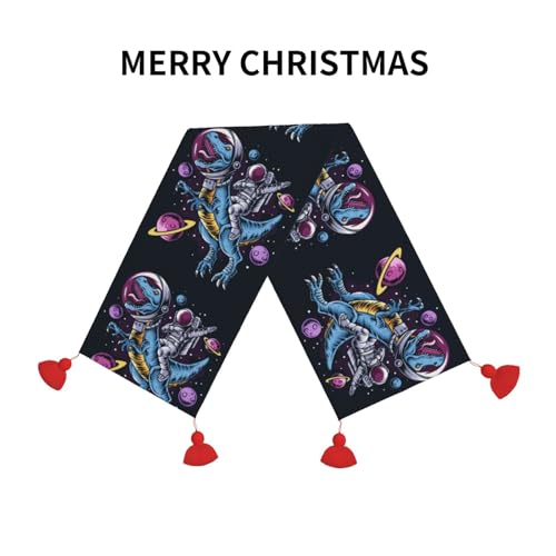 Chemin de table Noël de qualité supérieure à pompons motif T-Rex et espace - 4