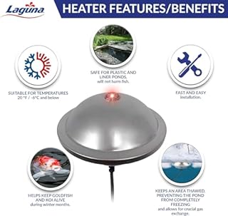 Laguna PowerHeat 500-Watt Pond Heater for Outdoor Ponds with Fish – Thermostat-Controlled De-Icer, Safe for Plastic & Liner Ponds, Stainless Steel, 22 ft Cord