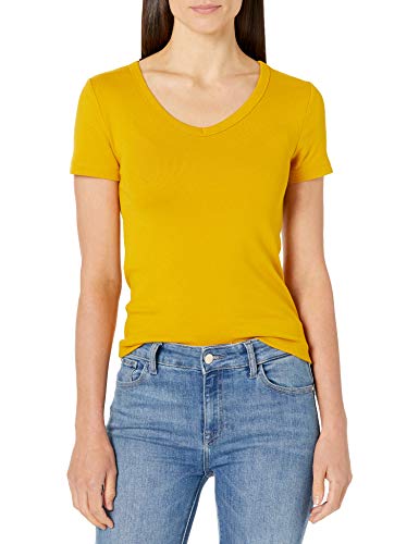 Amazon Essentials Women's Slim-Fit Short-Sleeve V-Neck T-Shirt, Pack Of 2, Gold/Olive, Small #TOP1